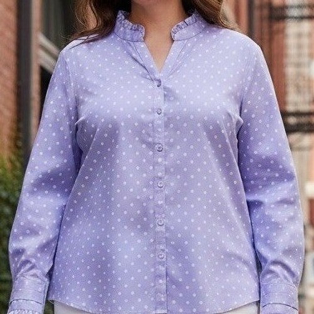 Chicos Polka Dot Ruffle Blouse Lavender Purple Womens Size 3 US XL 16 Feminine